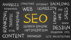 The words "seo" are written on a blackboard, showcasing the expertise of a local SEO expert.