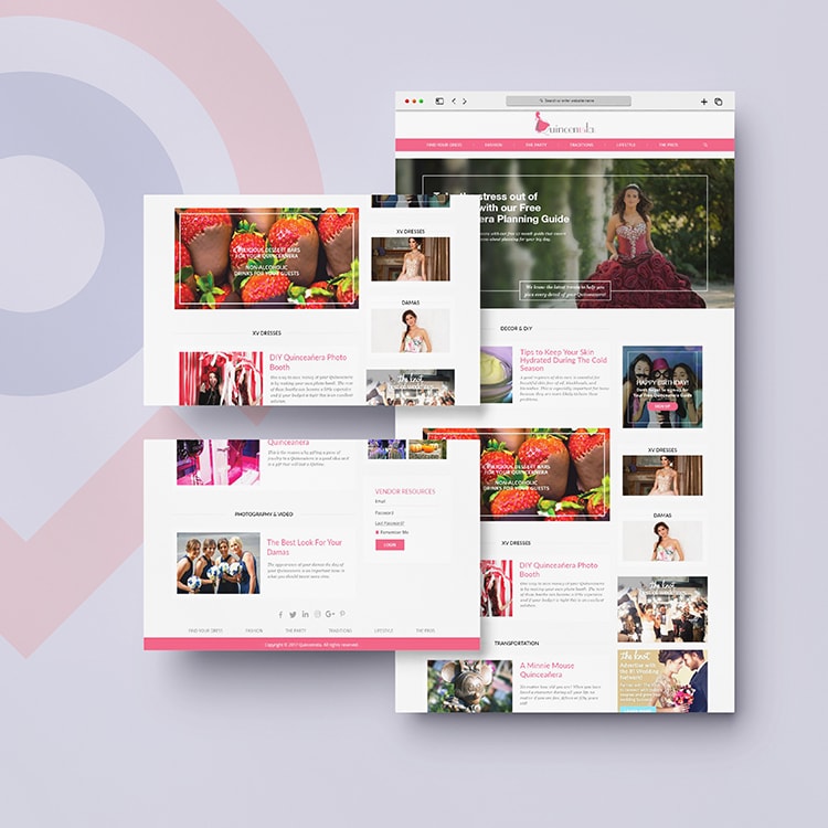 A pink and white website with a pink background designed by a local SEO expert.